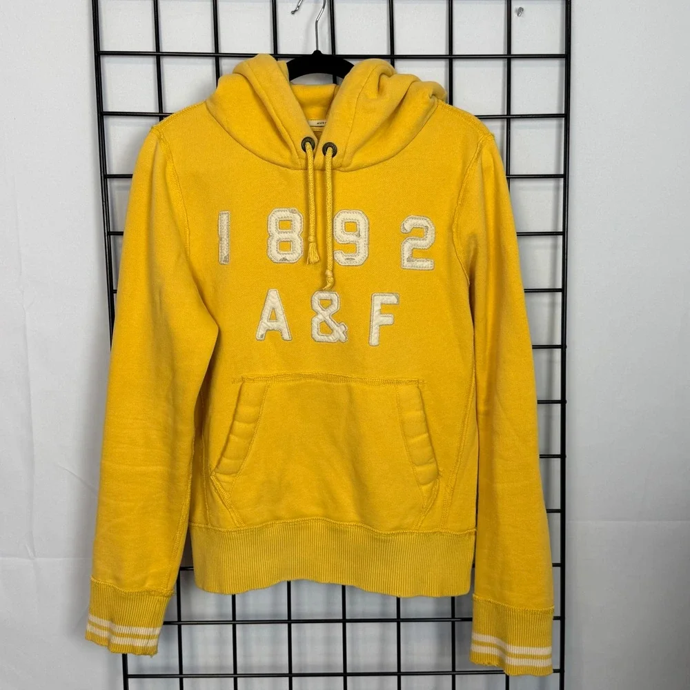 Vintage Abercrombie & Fitch Hoodie Sweatshirt Mens Small‎ Yellow Y2K Pullover